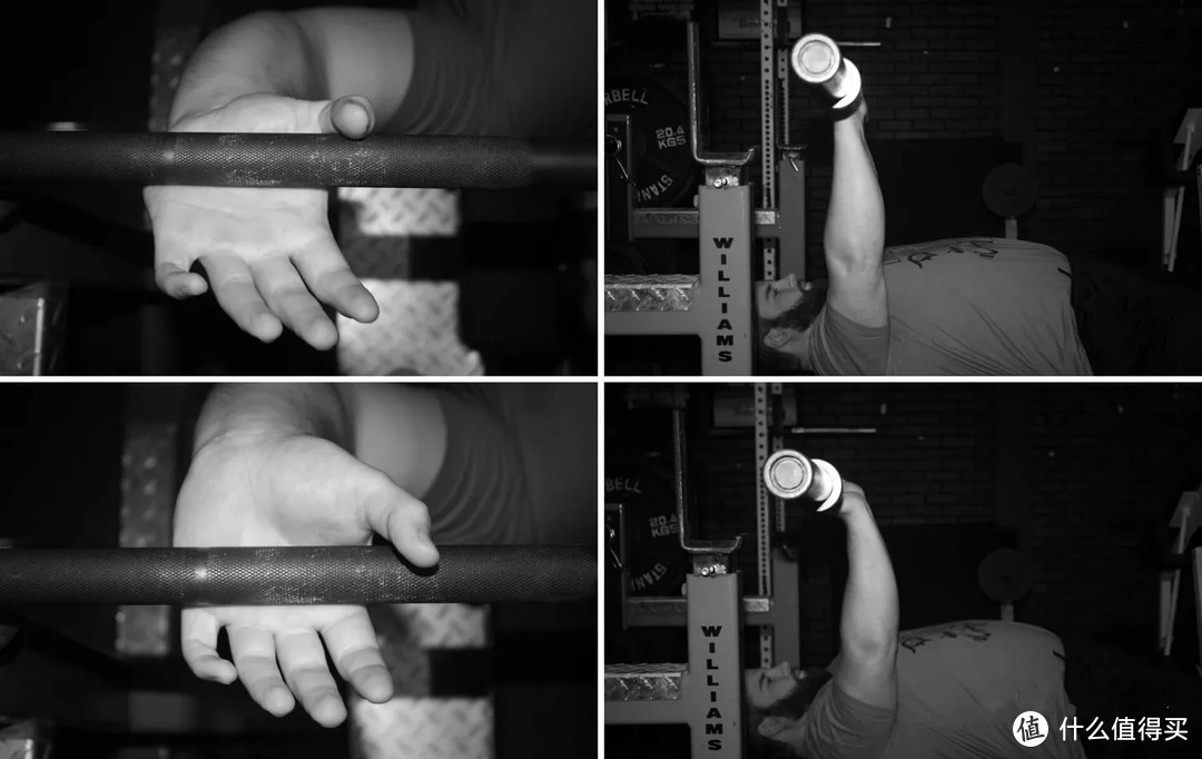 上图贴近掌根,握法正确。下图握在手掌中部,容易造成手掌后翻