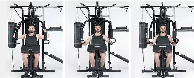 海德三人站综合训练器测评_大型全身综合训练器_家庭版健身器材安装教程