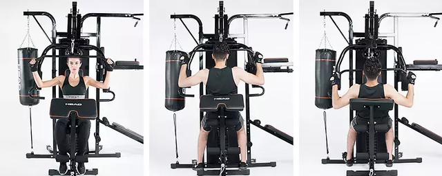 海德三人站综合训练器测评_大型全身综合训练器_家庭版健身器材安装教程