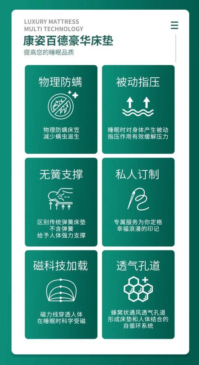 柔压无簧弹性支撑系统_康姿百德笫三套笫一节_康姿百德豪华床垫